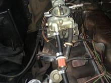 Carb and intake as of late 2018 with inline fuel filter, soft fuel line, EGR delete, AIR delete, and general cleanup. Still working on deleting extra vacuum lines.