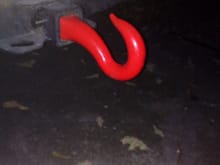 Freshly powdercoated rear hook for off-road recovery as well as rear-end deterrent