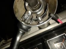 bolt in slot (upside down)- you can see how the bolt should &quot;sit&quot; in the slot, to pull the shifter column and flange together