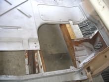 F250 Cab after sandblasting &amp; priming. Rotten parts of passenger floor pan cut-out.