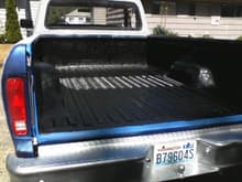 Rust-oleum Bed Liner, can &amp; supplies &lt;$75 @ Walmart. Took 3/4 of a can to do 2 heavy coats. Saved the rest for a tailgate I will get later. Painted the bumper silver (Dupli-color spray can). The blue around the lights is (Rust-oleum metallic blue - spray can)