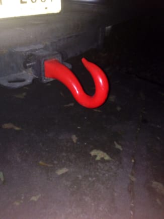Freshly powdercoated rear hook for off-road recovery as well as rear-end deterrent