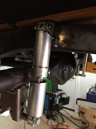 i built two fake shock out of 1 1/4" perforated tubing to set the ride height at 14" when setting up the axle in the truck.  This also allowed me to plan for clearance of the actual coil-over.