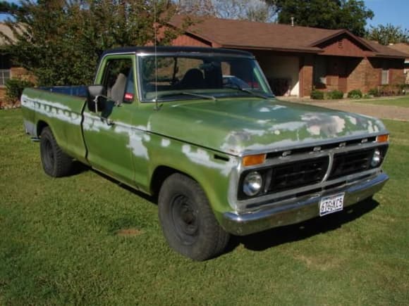 1976 F-250 Ranger &quot;The Mean Green Machine&quot;, named after the armored car Boss Hogg made in a Dukes of Hazzard episode. She is part of a linage of Green ford trucks of the 73-79 body style. My grandpa had a 78 F-250 Ranger 4x4, my buddy had a 77 F-150 Ranger 4x2 supercab, and now my 76 F-250, all where Green, and their names reflected that fact.