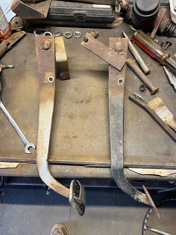 clutch pedal from my '66 F250 on left and same pedal from the '65 on right.