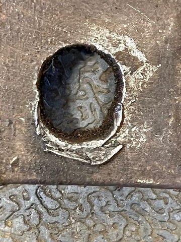 Close up of typical wear.  Note that the clutch rod that fits in this hole also, typically shows corresponding wear on both ends.  I have repaired these rods similarly with weld build up and gring/file to fit.  These components should be inspected within 5 year intervals or less, for condition.  Similar wear occurs on the z-bar as well.  I've seen the clutch rod pegs worn pretty badly, but have been able to save them.