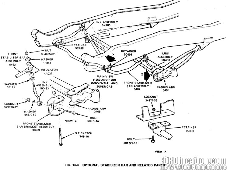 Front sway bar and mounting bracket F Series or Econoline Ford