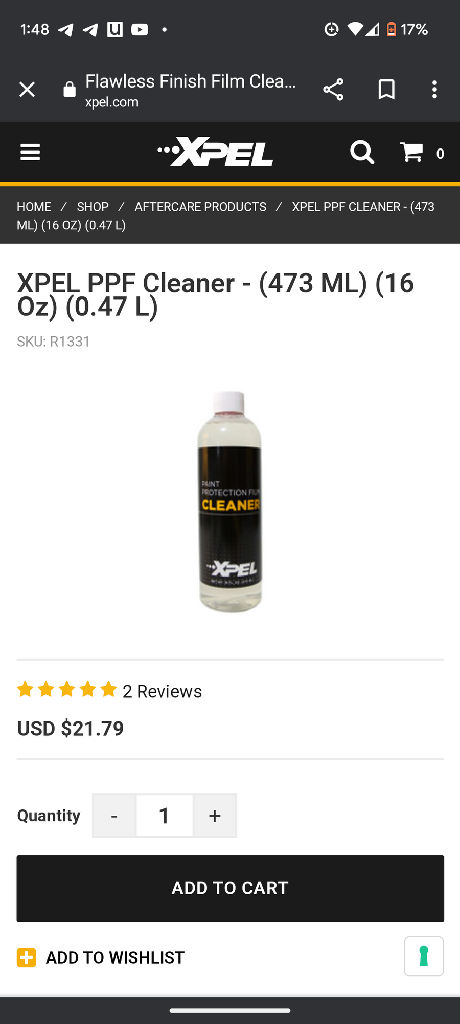 XPEL PPF Cleaner - (473 mL) (16 oz) (0.47 L)