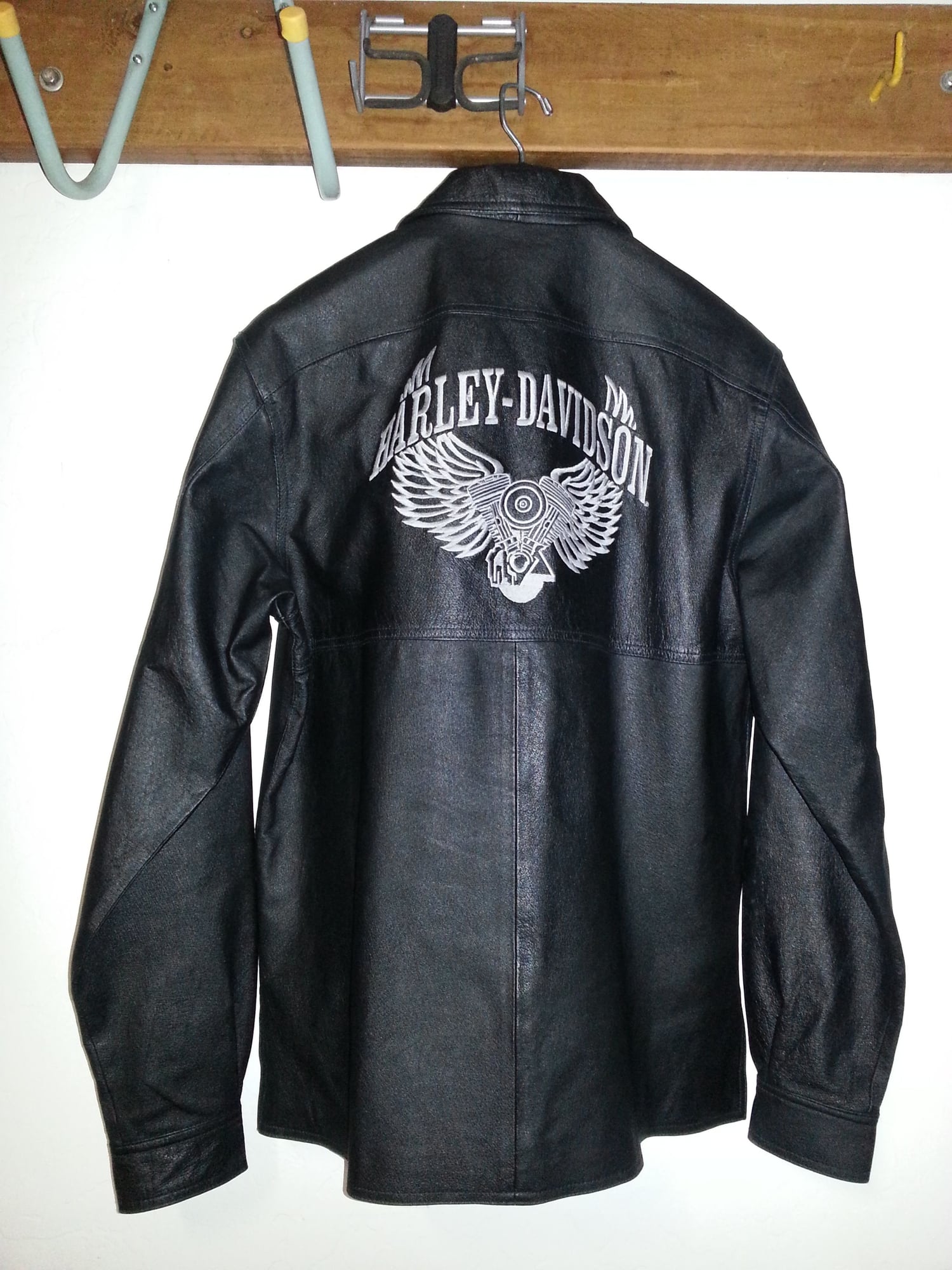 Harley Davidson Black Leather Riding Shirt, Embroidered back - Harley ...