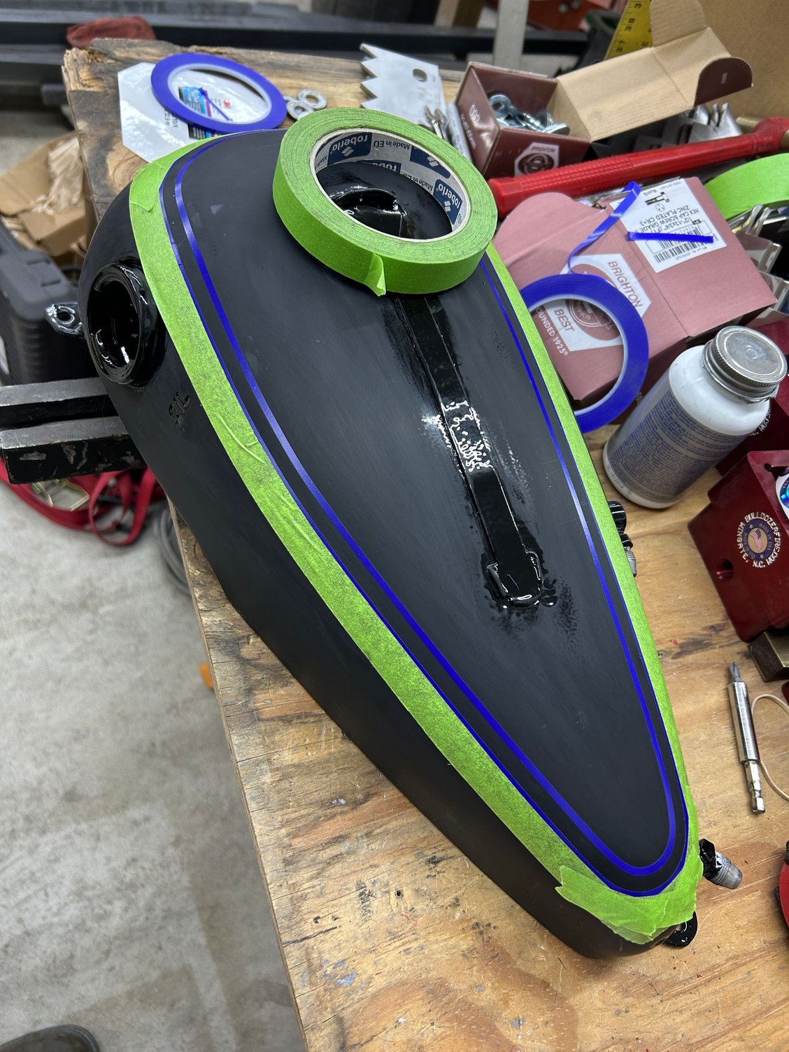 Masking off the tanks for the insert color