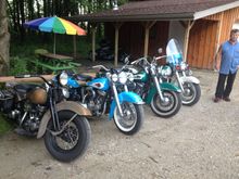 Kickstart Ride in Rock Creek, OH, 2014.  Kenny's '48, my '59, Jim's '56, and Jack's '58.