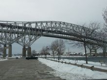 The Bluewater Bridges connecting Canada and the USA over the St. Clair River.