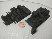 Linear bearing holder shell half and extruder shell half for new machine