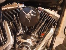 First shot at a custom air filter decoration. Its a bit rough, I think I can improve it if I make another.

I do appreciate a nice 100th model so im adding little bits of customization here and there that compliments what the bike already is. Lots of chrome, black and silver.