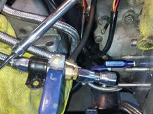 I use this Lowes bought ball valve to shut off the oil.  With the handle off and pointing out, It instantly gets in the way of my leg if I'm sitting, or using the kicker.  Pushing it forward opens the valve.  Doesn't leak a drop. Looks kind of Steam punk in my opinion. 