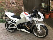 Since this pic, I’ve added the large air scoop from  XBR 12 (I think), a tinted Zero Gravity windscreen, correct decals, dropped the pegs 1 ½ inches, mirrors from a 2004 (new old stock) that ate slightly wider. A few carbon fiber parts.
