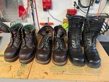 L to R:
Thorogood steel toe.
Thorogood Square Composite Toe
All American Station Boot.

All Made In USA