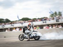 Taylor ripping up the tarmac, literally!
