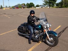Dawns first ride on a softail. Made the call right then for a Deluxe...check out her big Smile!