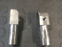 Blocks I made to slide into my frame and mate to the street glide frame. I'll weld them in place and bolt to the street glide frame.