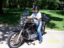 Wife on XL1200L, in our driveway