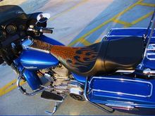 Electra Glide Orange Gator Flames Seat http://www.sideroadcycles.com/AmericanMotorcycles/Seats/Motorcycle_Seats.html