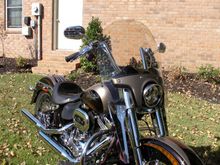 Clearview Shield, LED headlight and fork mounted wind deflectors.