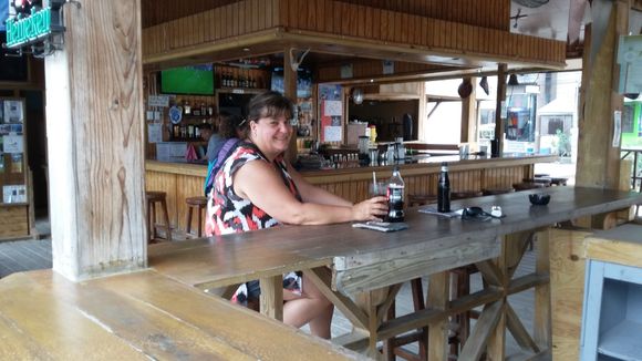Suzie and I waiting at “Carlos & Ernie’s” Runway bar for our friends to arrive from Canada