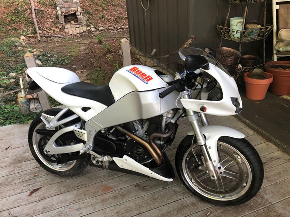 Since this pic, I’ve added the large air scoop from  XBR 12 (I think), a tinted Zero Gravity windscreen, correct decals, dropped the pegs 1 ½ inches, mirrors from a 2004 (new old stock) that ate slightly wider. A few carbon fiber parts.
