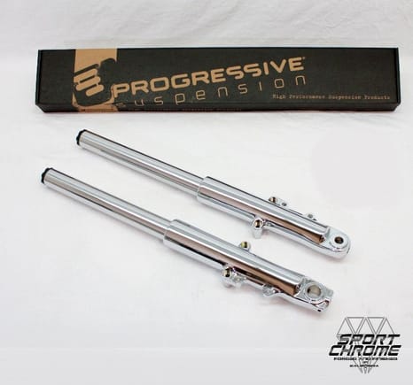 Progressive Monotube Cartridge Kit with Show Quality Chrome plated Fork Lowers from Sport Chrome.