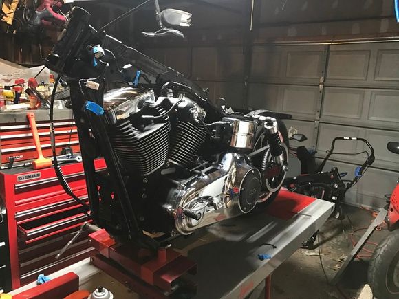 As she sits now with a new frame all wiring run and motor mounted back up along with swinger and rear wheel.