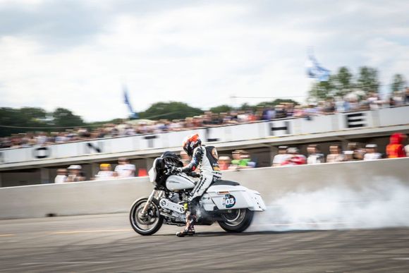 Taylor ripping up the tarmac, literally!