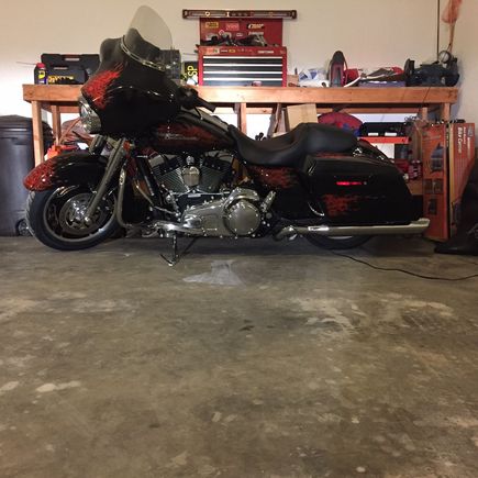 2009 FLHX, chrome front end, flames, V&H Rounds, custom flames,