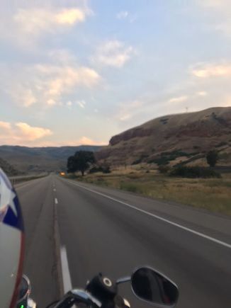 A first person view of the open road and some western state! Most of the miles we rode were pretty empty as seen in this photo.