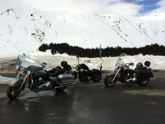 Riding in early spring here in Alaska. Snowed a little throgh the pass.