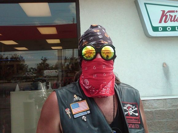 The Captain getting ready to rob the 7-11