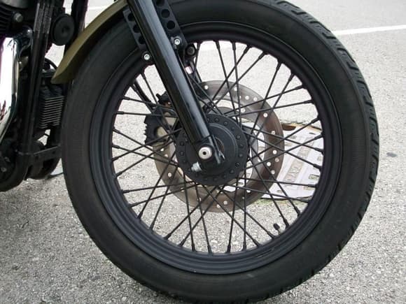 Satin black powder coated rims with removed reflectors from forks