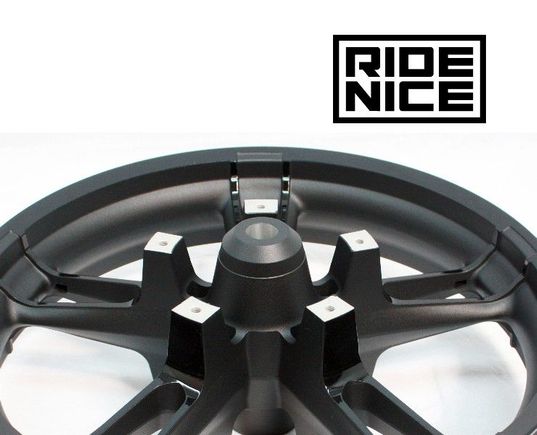 Shown with the Ride Nice Enforcer flush-mount ABS wheel spacer, powdercoated textured black to match.