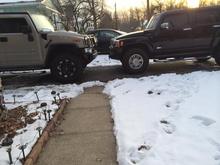 Seeing eye to I even with new size tire on Hummer H3 it still can't touch my HummerH2