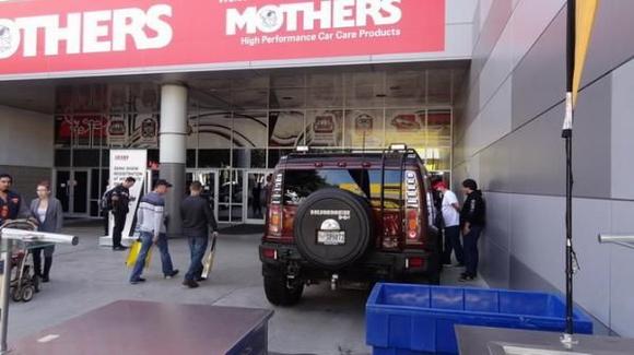 Vehicle on display at south hall entrance to SEMA 2105
