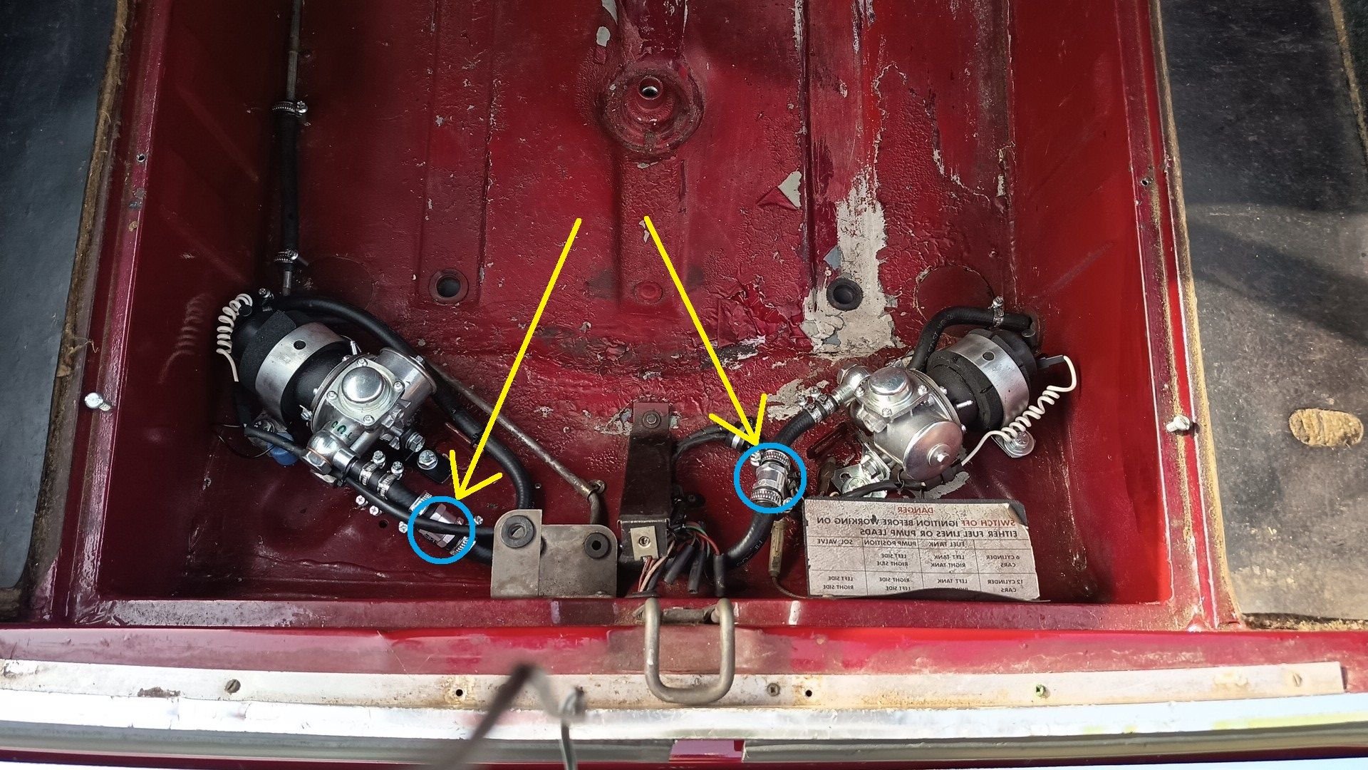 One-way fuel valves finally installed–originality out the window, though...