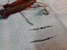 Next, a wire extender and jumpers are made. One jumper with a diode.