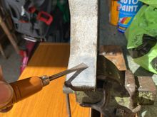 Here I'm using a small wood carving chisel to remove the corrosion, followed by some wet & dry and then cleaned and degreased with white spirit then Isopropyl Alcohol 99%