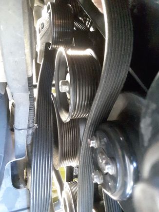 Drive, idler and tensioner, with old belt.