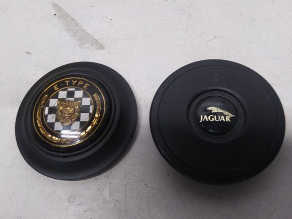 80s style logo button on right. Finished button on left. 