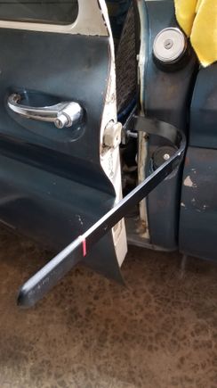 The pin isn't designed for this 1966 GM door, but it still worked great to make the doors close without catching on the bottom panel. 