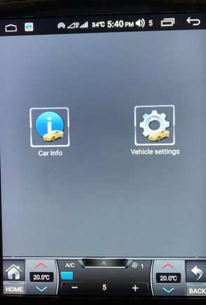 Screen for vehicle settings 