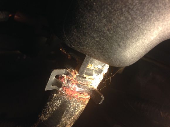 Bottom of coolant reservoir, left side