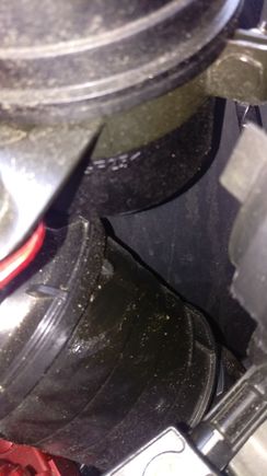 The bottom of the canister is in top of the picture. The plastic "tube" in the lower part is the air intake. Not easy to see the "film" of grease there, but there are some that looks to have been sprayed on (no sign of dripping).