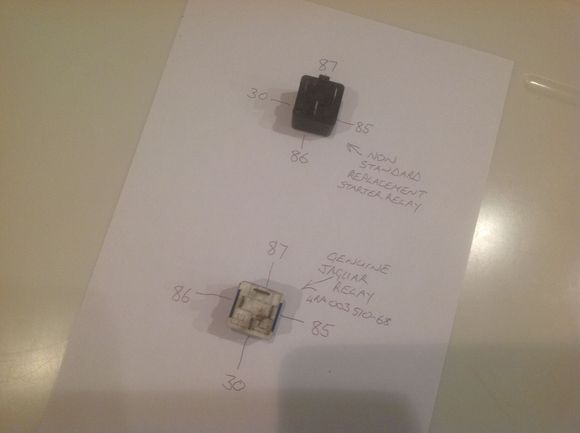 Relay pin configuration showing difference between Jaguar and non-Jaguar part